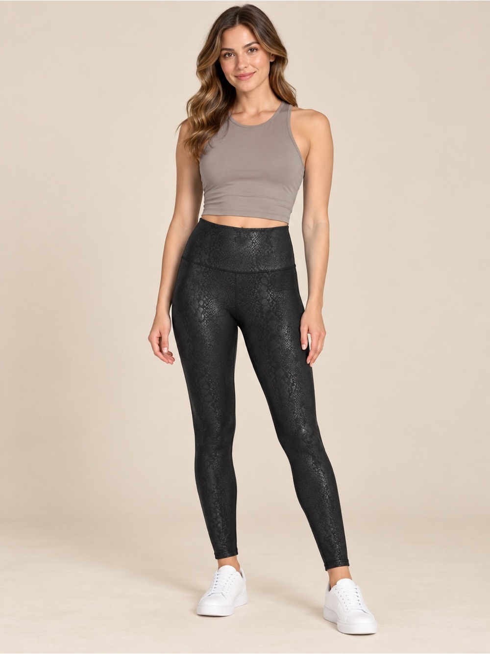 Spanx Black Snakeskin Print Faux Leather Leggings Women’s Large High Rise